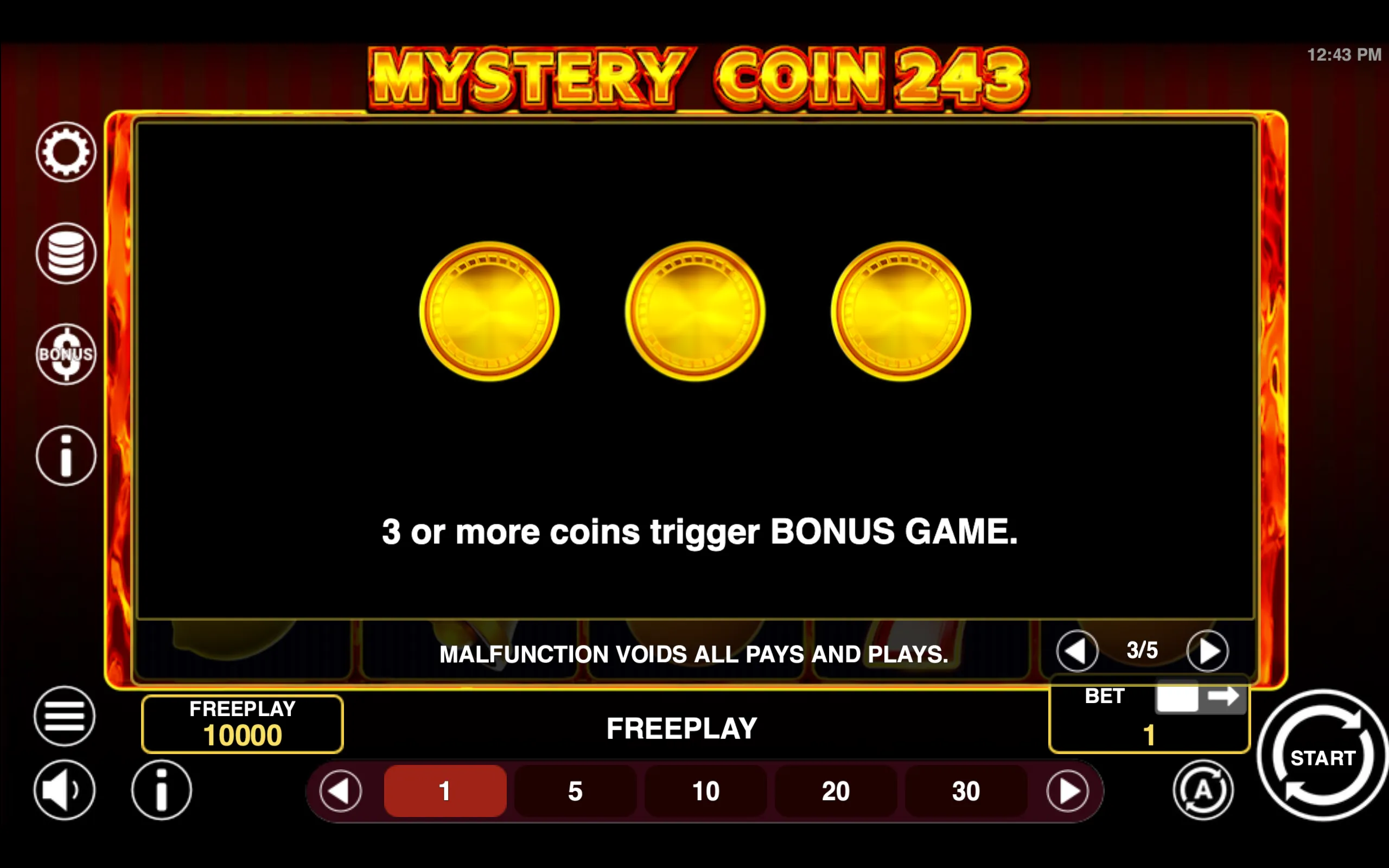Mystery Coin 243 paytable page 3 with symbol payouts