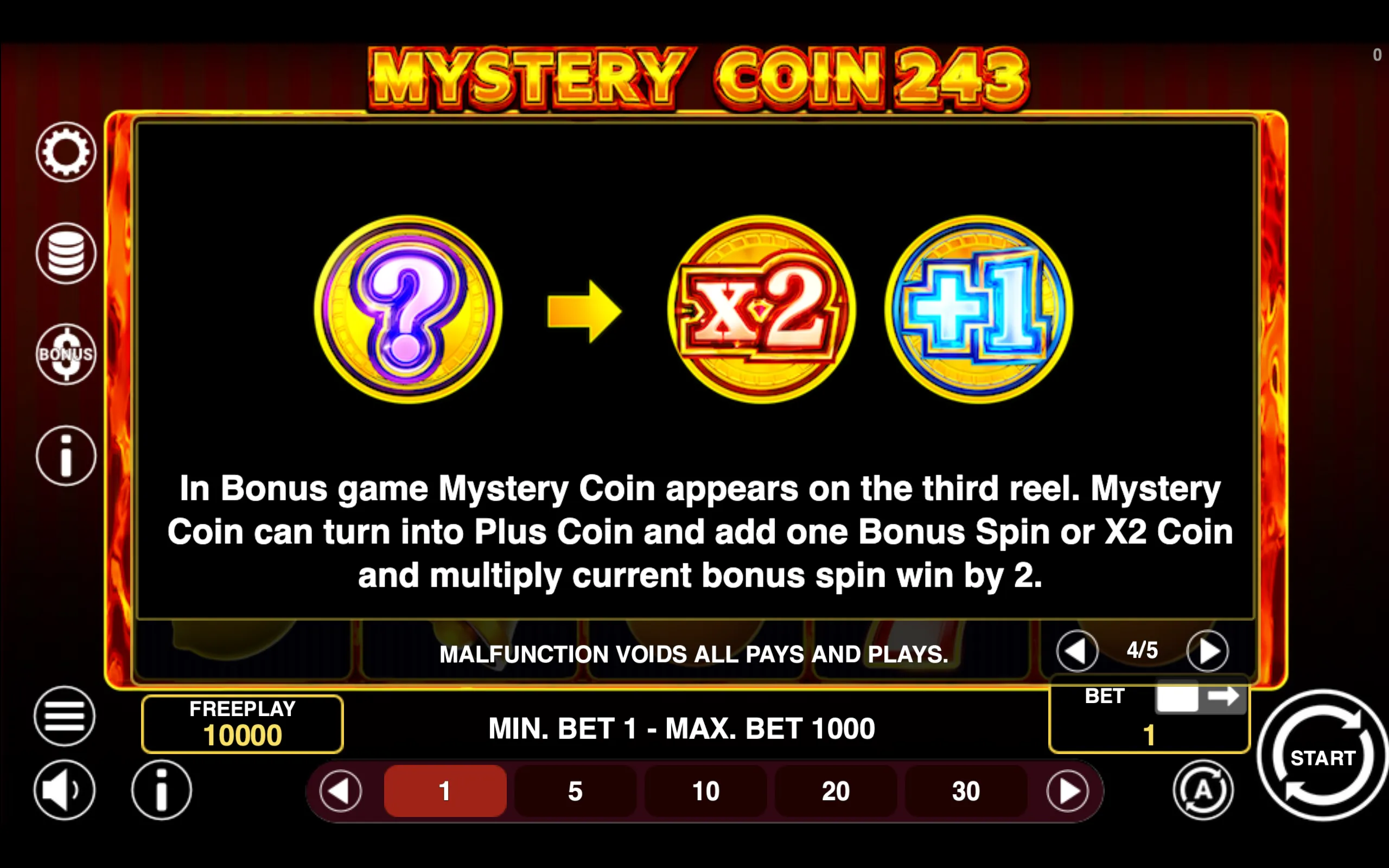 Mystery Coin 243 paytable page 4 with symbol payouts