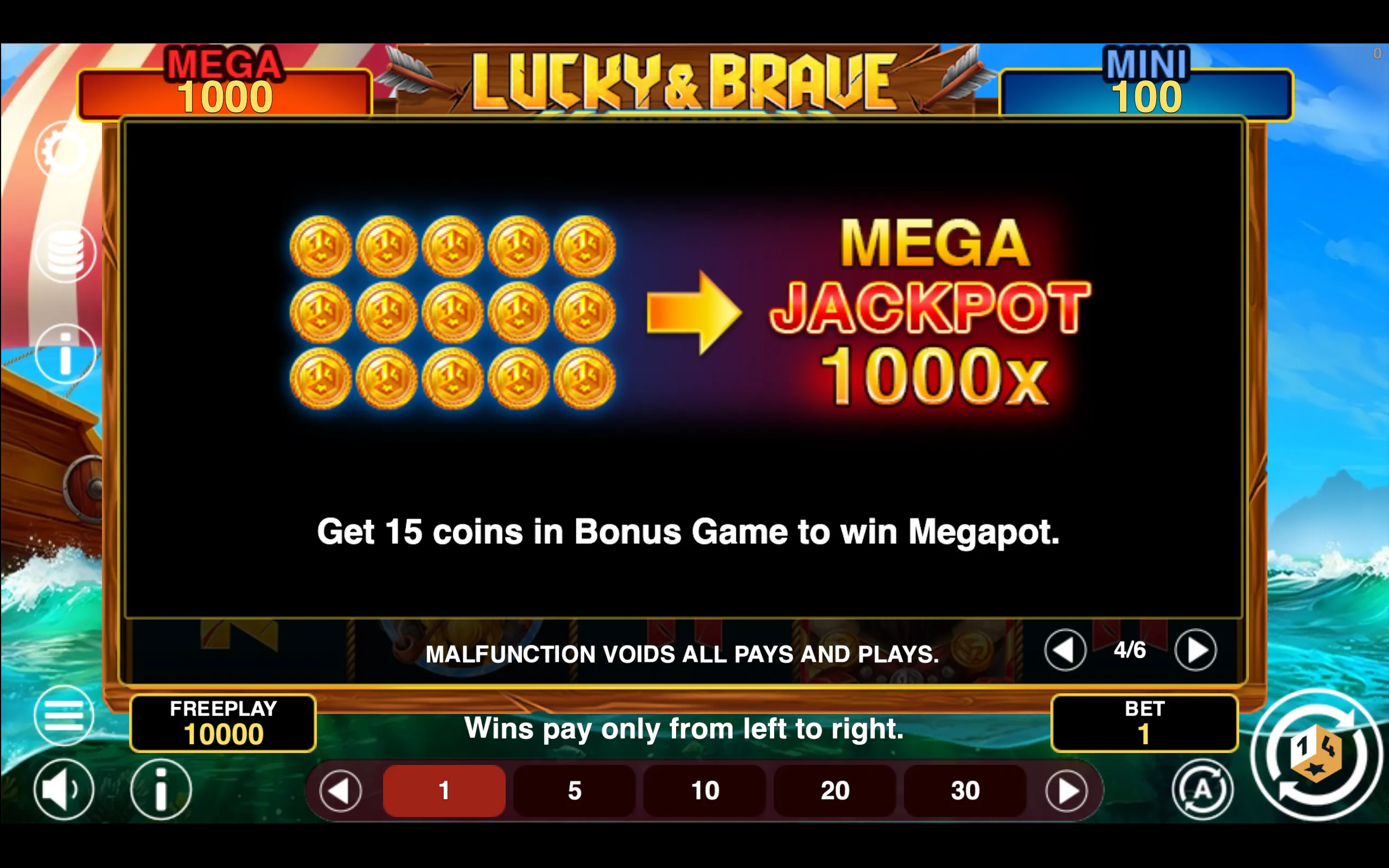 Lucky & Brave Win Spins paytable page 4 with symbol payouts