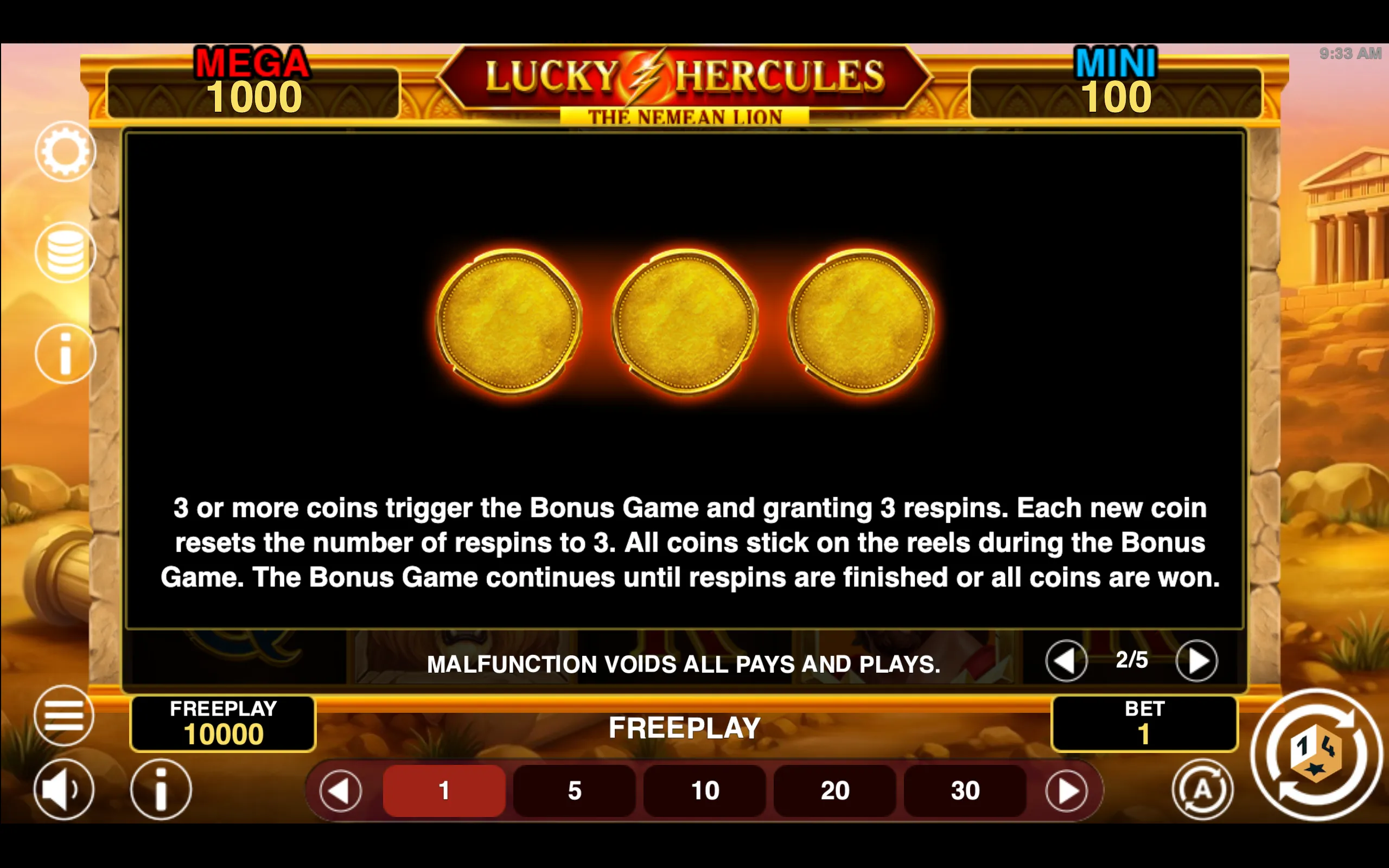 Lucky Hercules paytable page 2 with symbol payouts