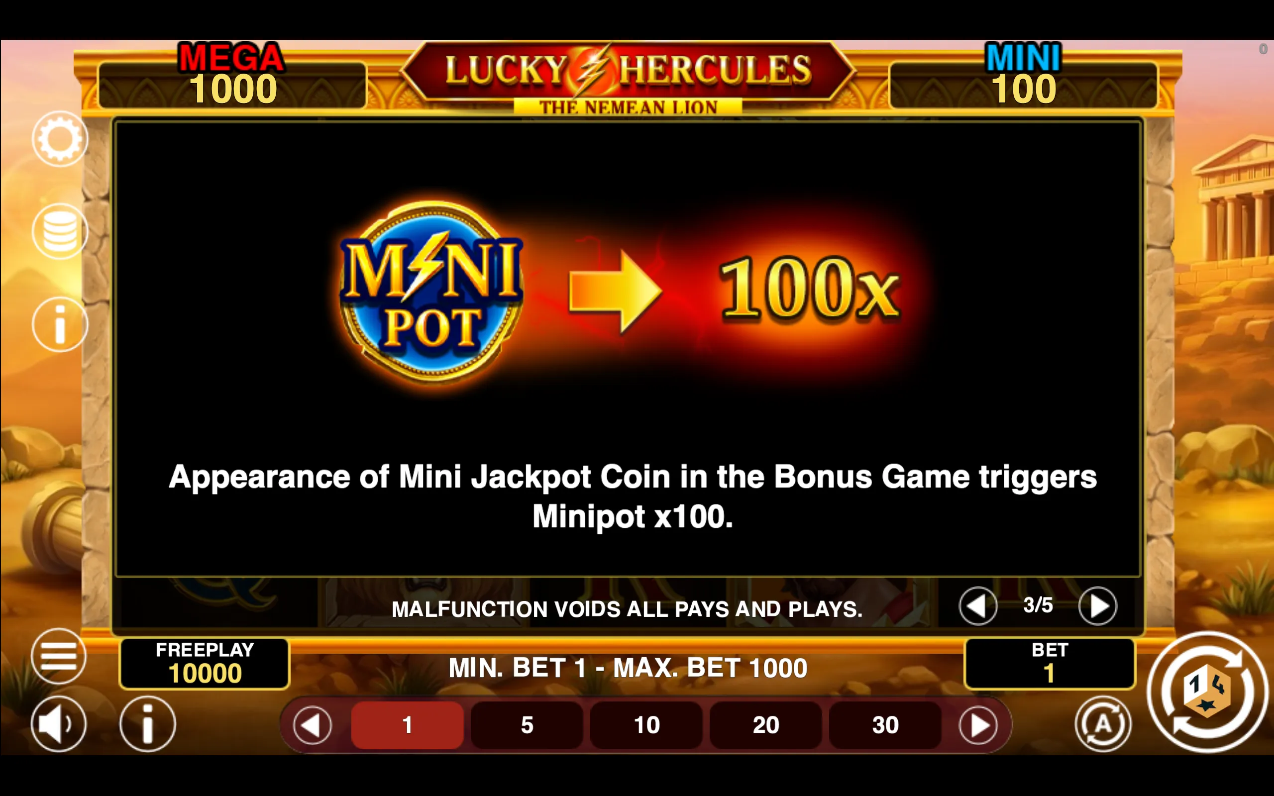 Lucky Hercules paytable page 3 with symbol payouts