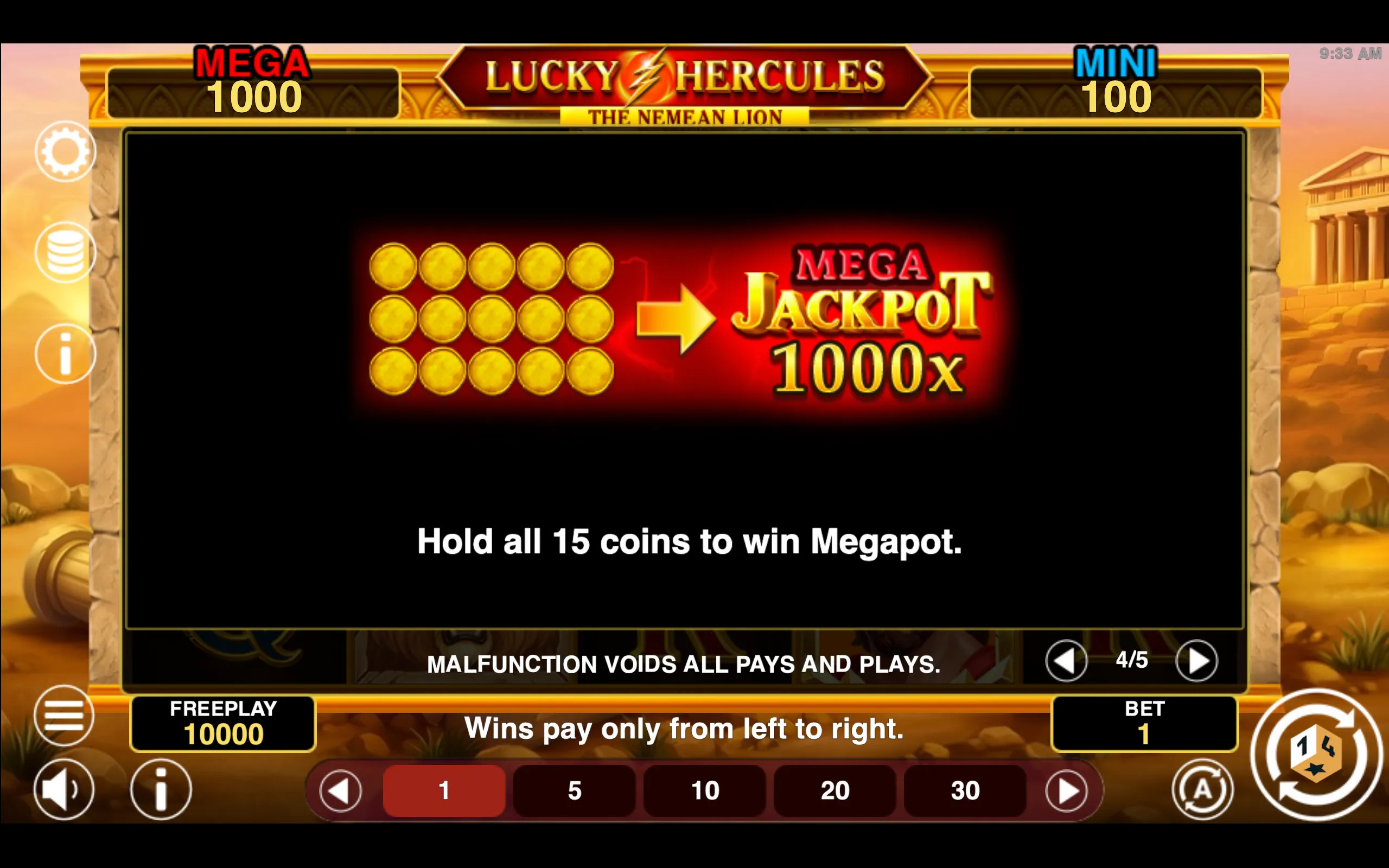 Lucky Hercules paytable page 4 with symbol payouts