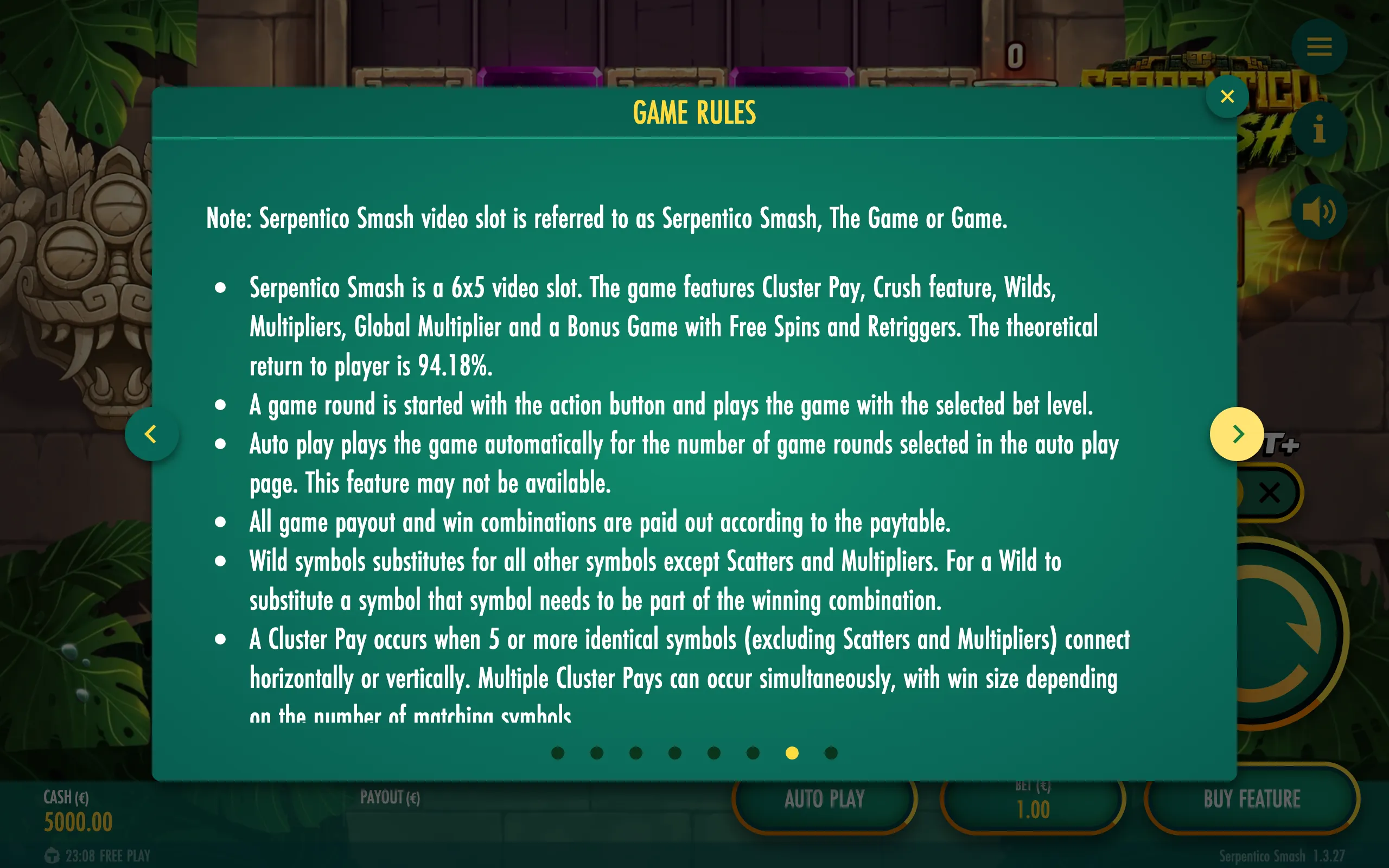 Serpentico Smash paytable page 2 with symbol payouts