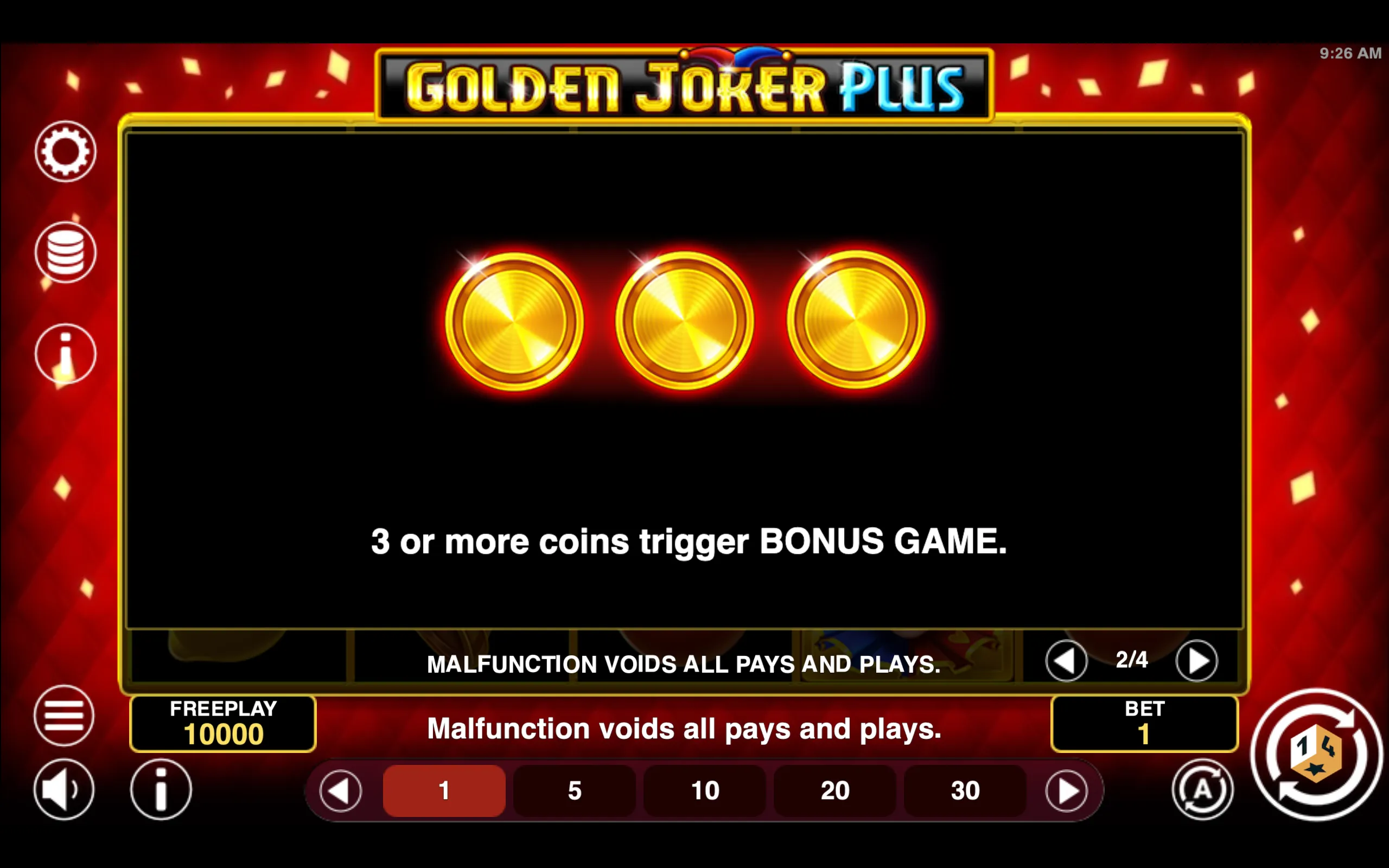 Golden Joker Plus paytable page 2 with symbol payouts
