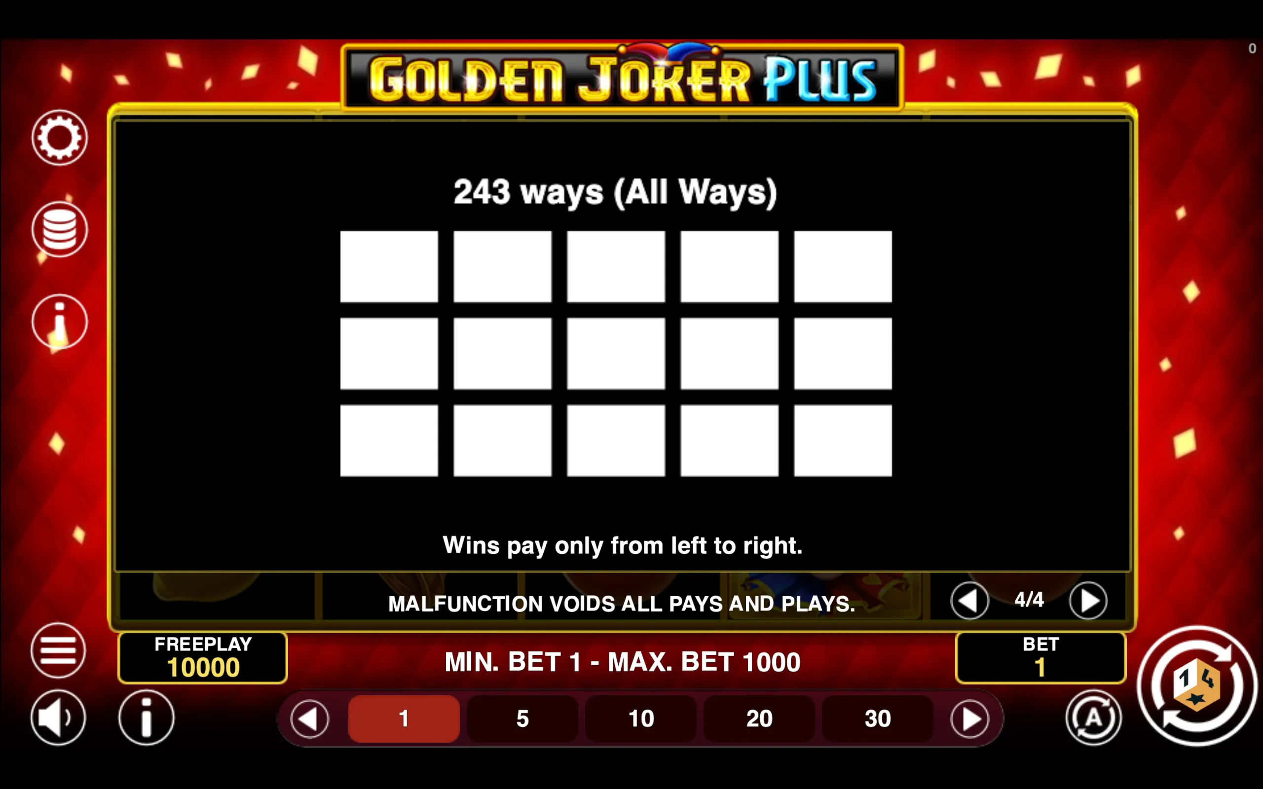Golden Joker Plus paytable page 4 with symbol payouts