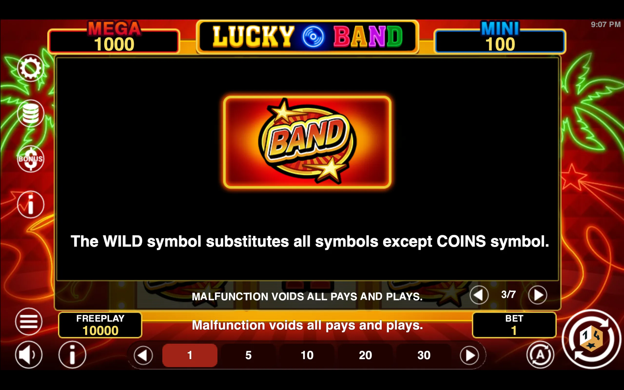 Lucky Band paytable page 3 with symbol payouts