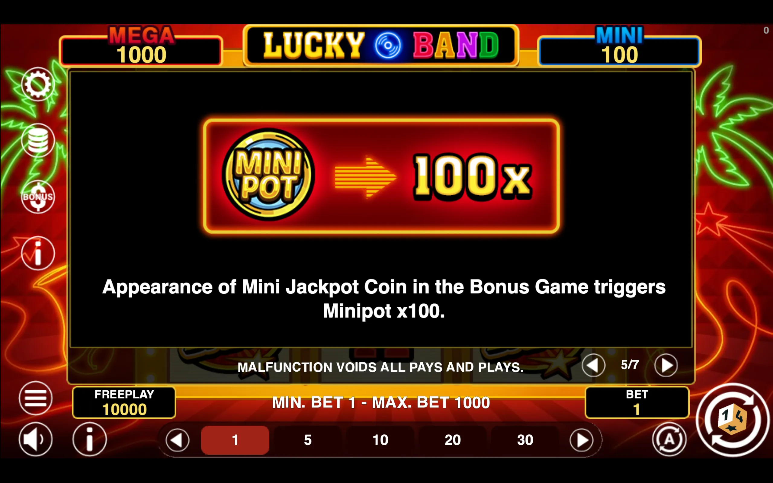 Lucky Band paytable page 5 with symbol payouts