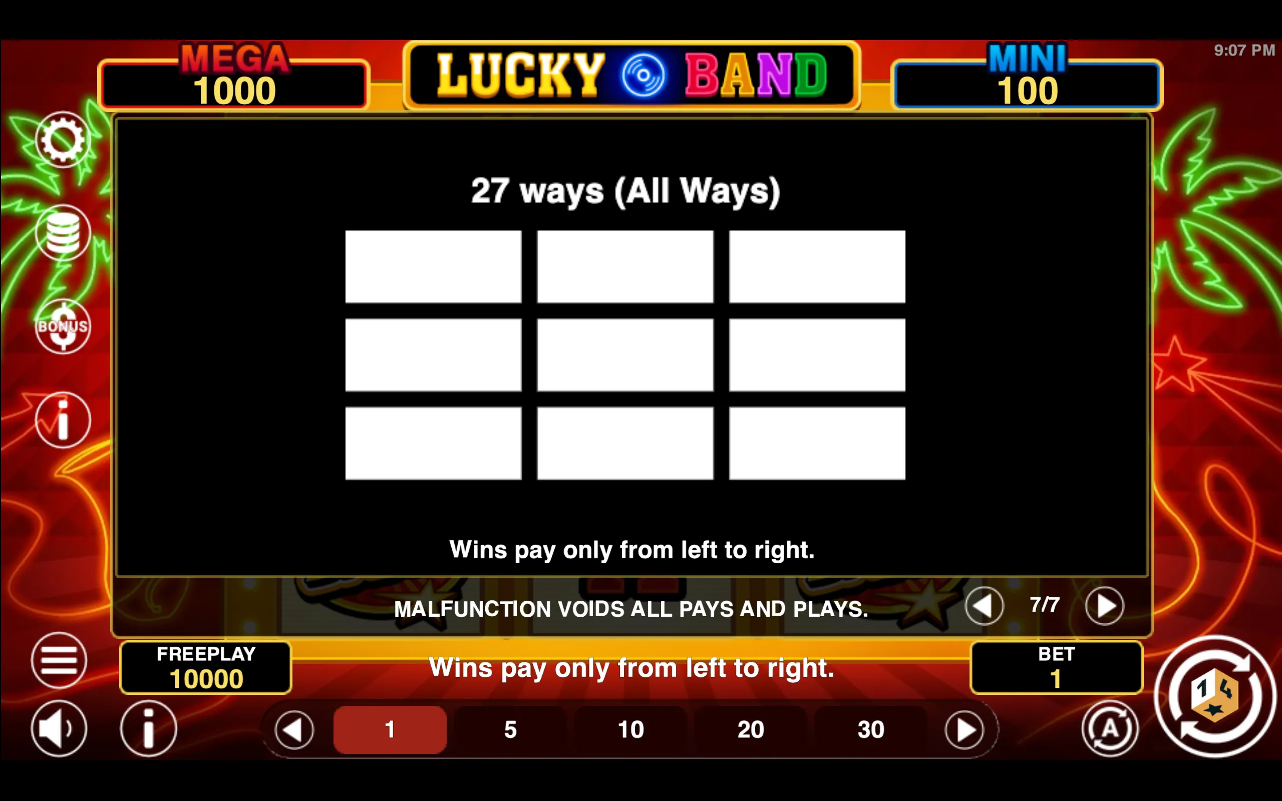 Lucky Band paytable page 6 with symbol payouts