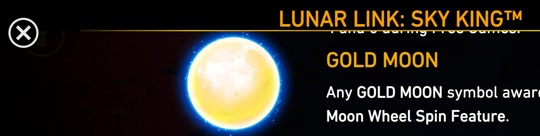 Lunar Link: Sky King preview featuring a glowing golden full moon against a dark space-themed backdrop, with text explaining the Gold Moon symbol.