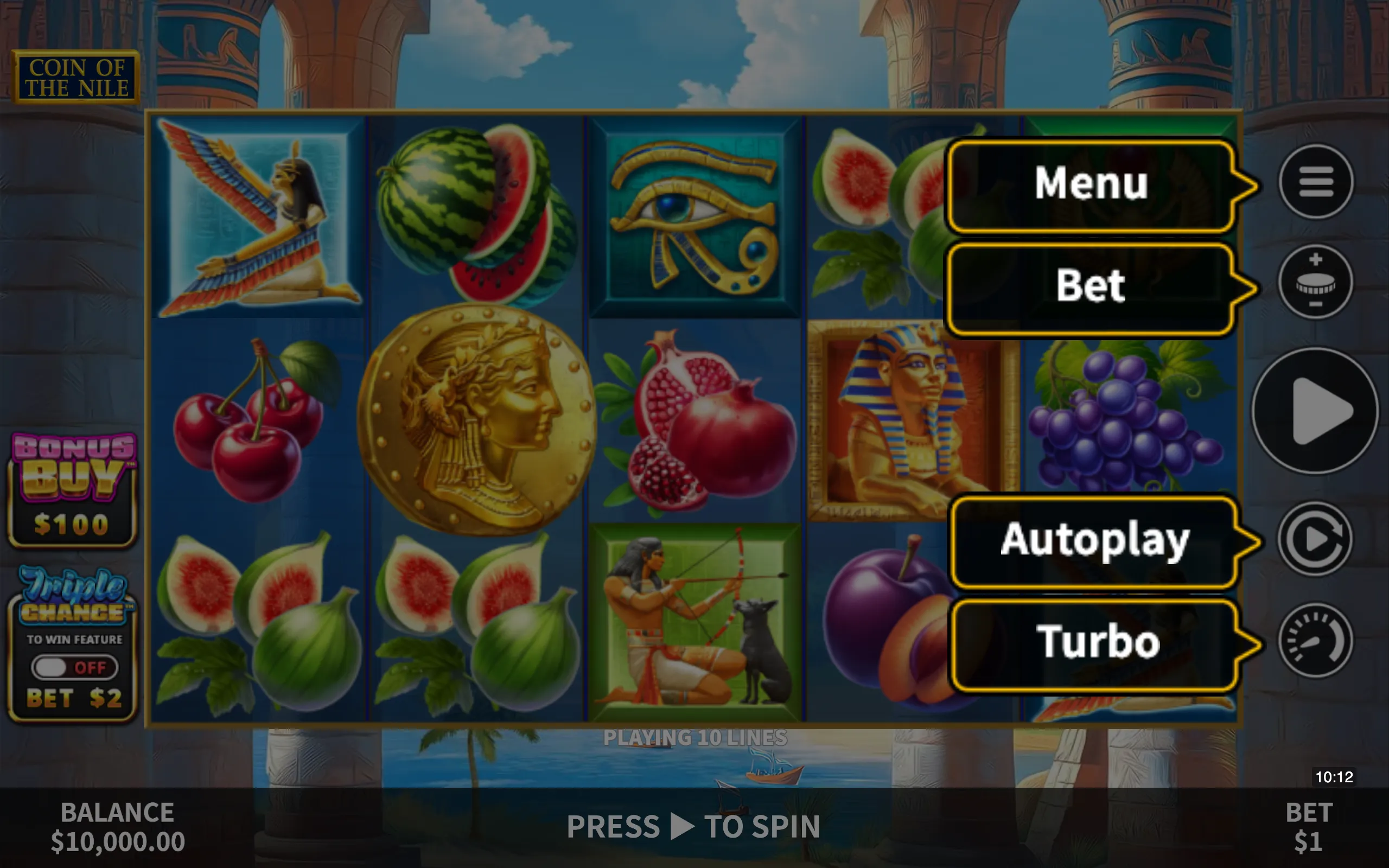 Coin of the Nile symbol payouts on the game board