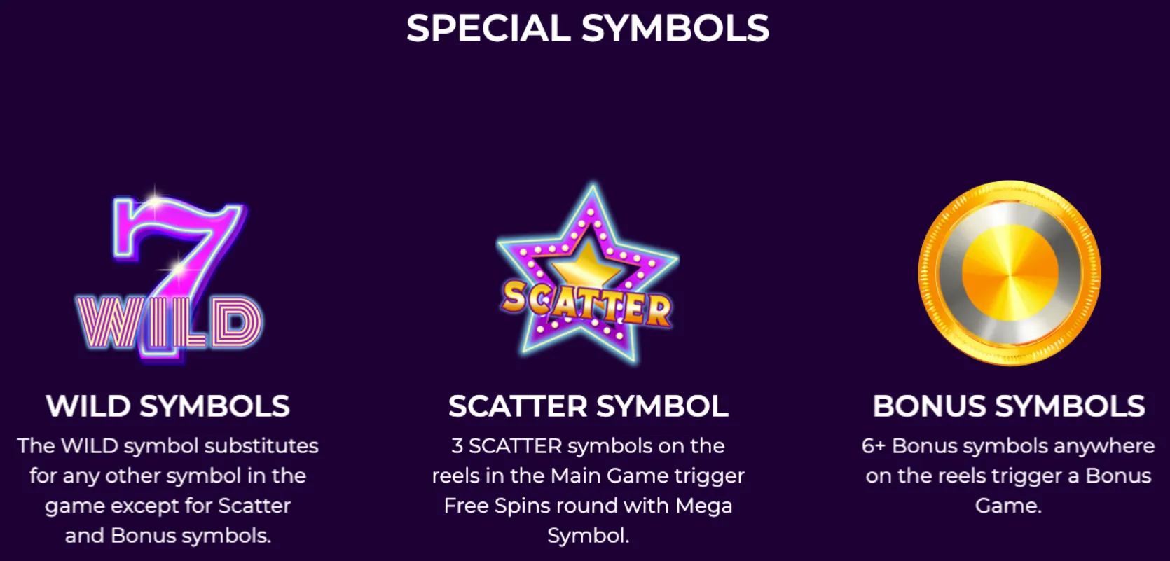 Special symbols in Thunder Fruits slot include a neon-styled Wild 7, a glowing star Scatter, and a golden coin Bonus symbol, each with unique gameplay functions.