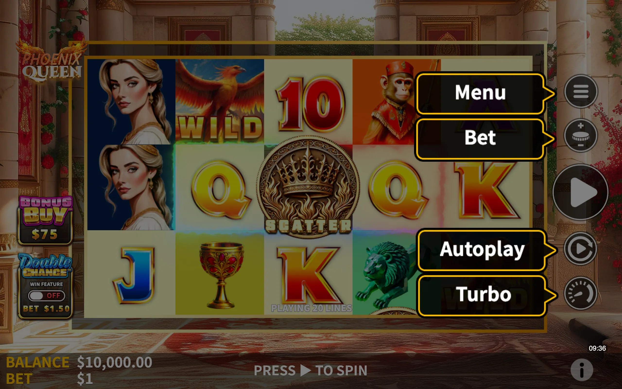 Phoenix Queen symbol payouts on the game board