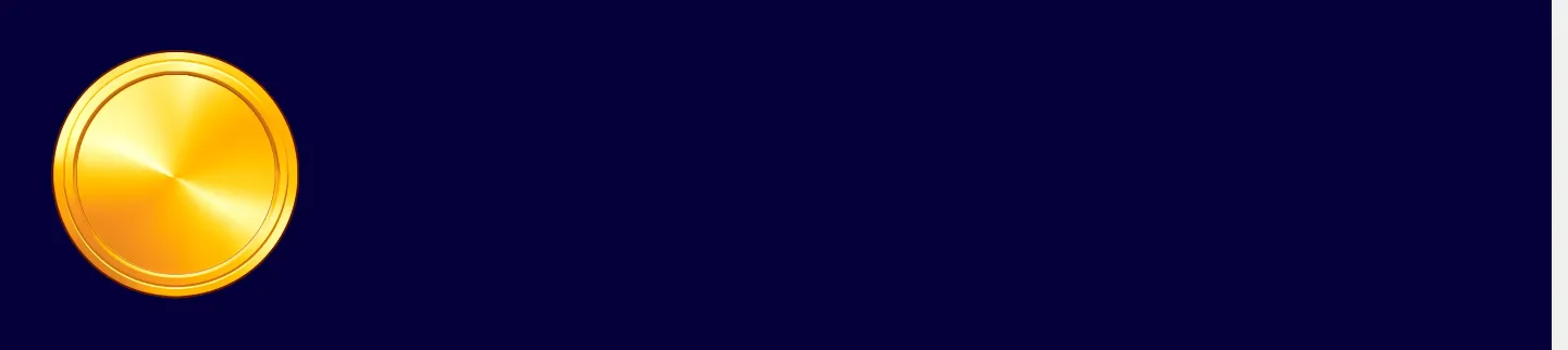 A large polished gold coin glows against a deep navy backdrop, creating a simple money-themed visual for Triple Money Jackpot Bells.