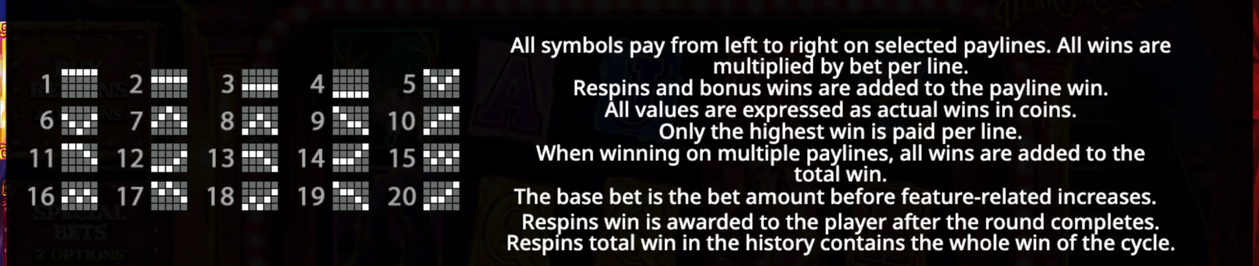 Payline patterns and detailed payout rules for the Heartbreakers slot game, showing how wins are calculated and paylines are structured.