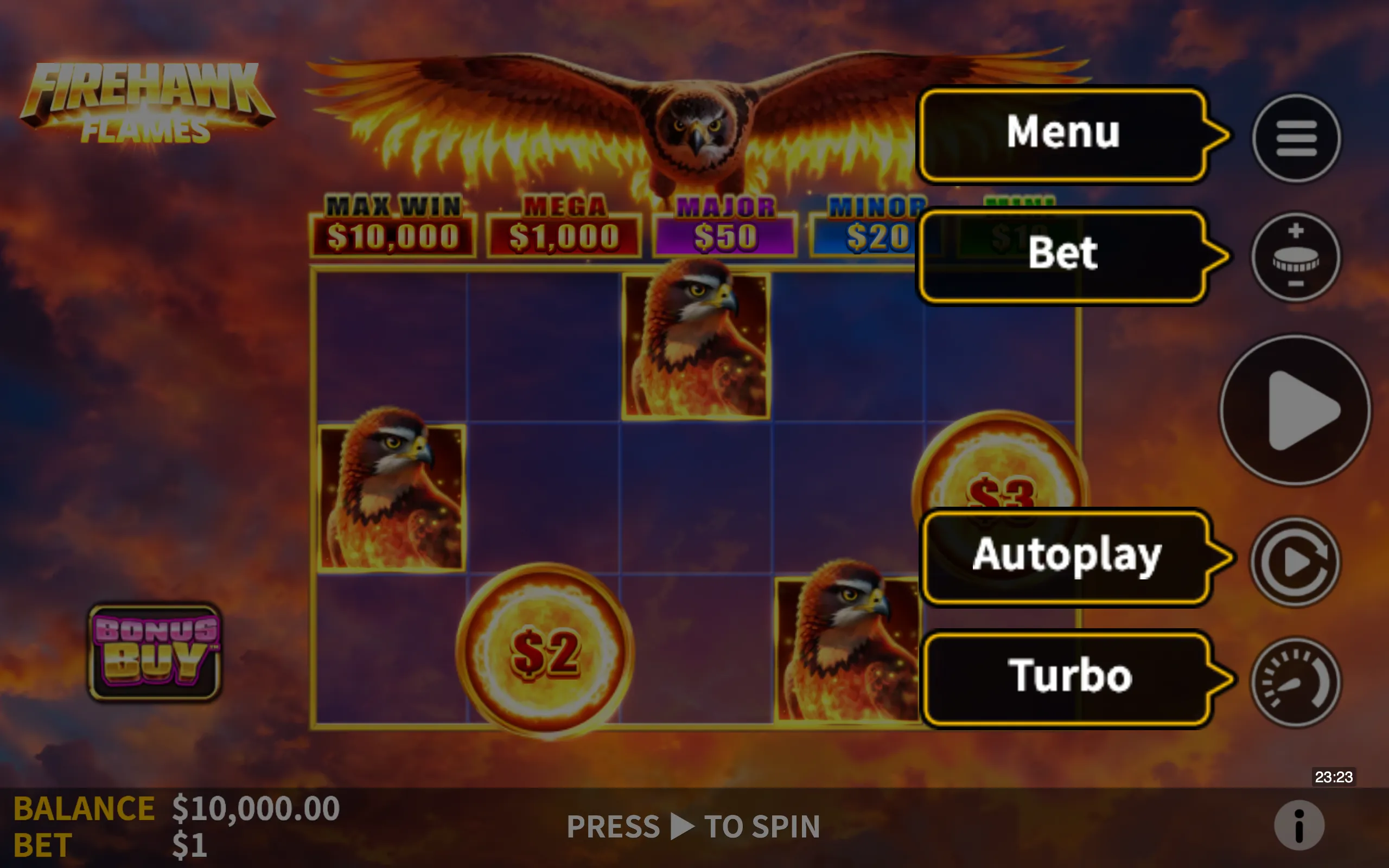 Firehawk Flames symbol payouts on the game board
