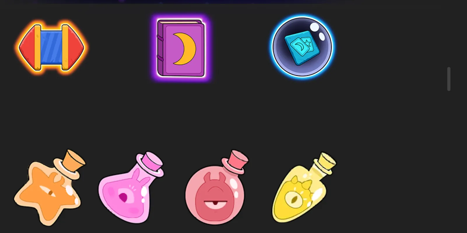 Colorful cartoon symbols for Frenzy Clusters, including potion-like characters, a crescent-moon book, a glowing orb, and a blue-red bar icon.