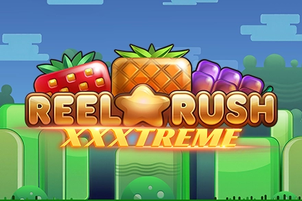 Reel Rush XXXtreme logo with fruit symbols on vibrant game background
