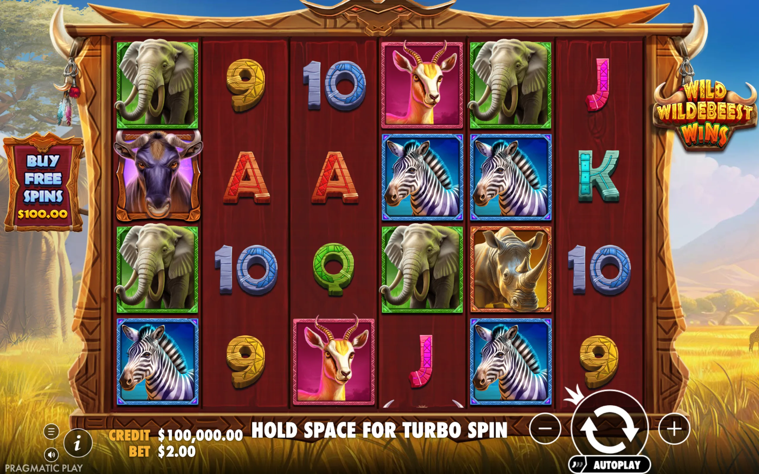 Wild Wildebeest Wins slot gameplay screenshot 1