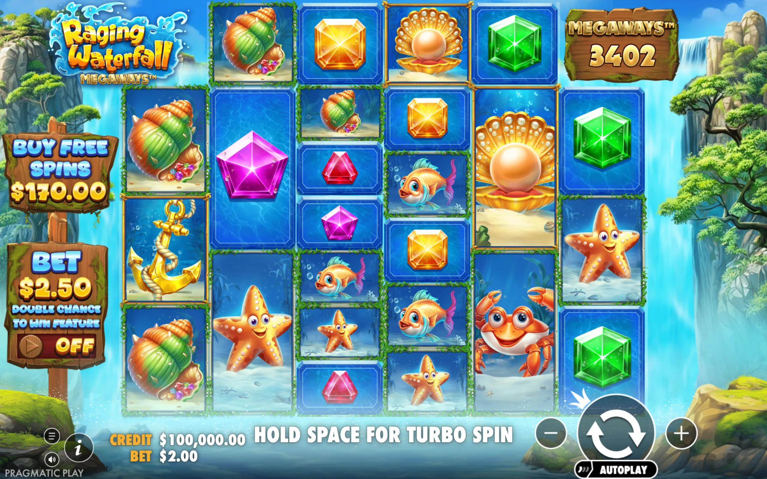 Raging Waterfall Megaways slot gameplay screenshot 1