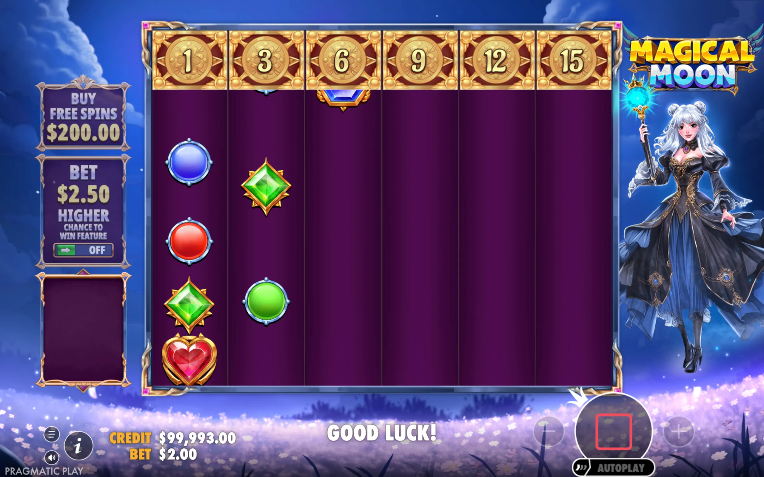 Magical Moon slot gameplay screenshot 1