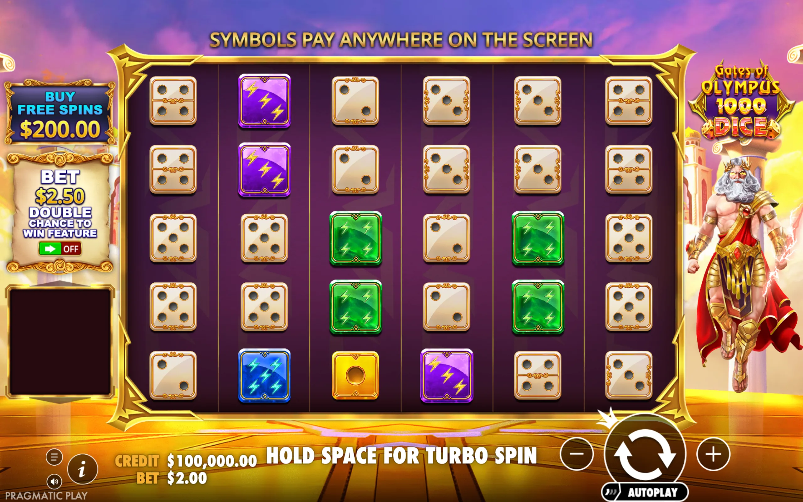 Gates of Olympus 1000 Dice slot gameplay screenshot 1