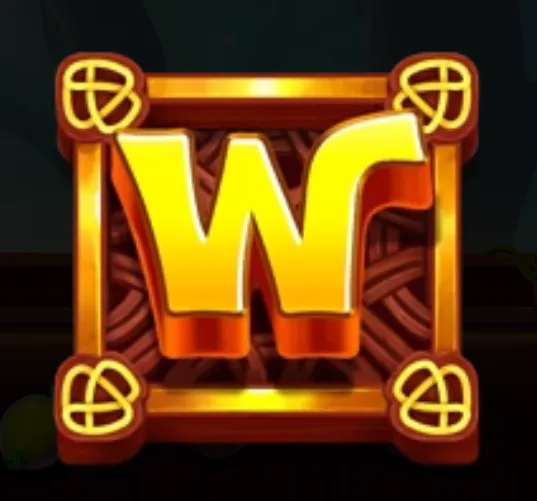 A large golden letter W with red-orange edging sits inside an ornate wooden frame with Celtic-style knot details against a dark backdrop.