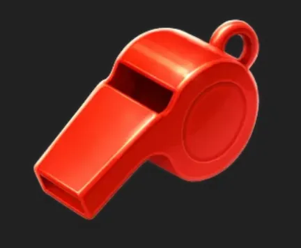 Glossy red sports whistle isolated against a dark background, representing the winter competition theme of Winter Trophy Hold and Win.