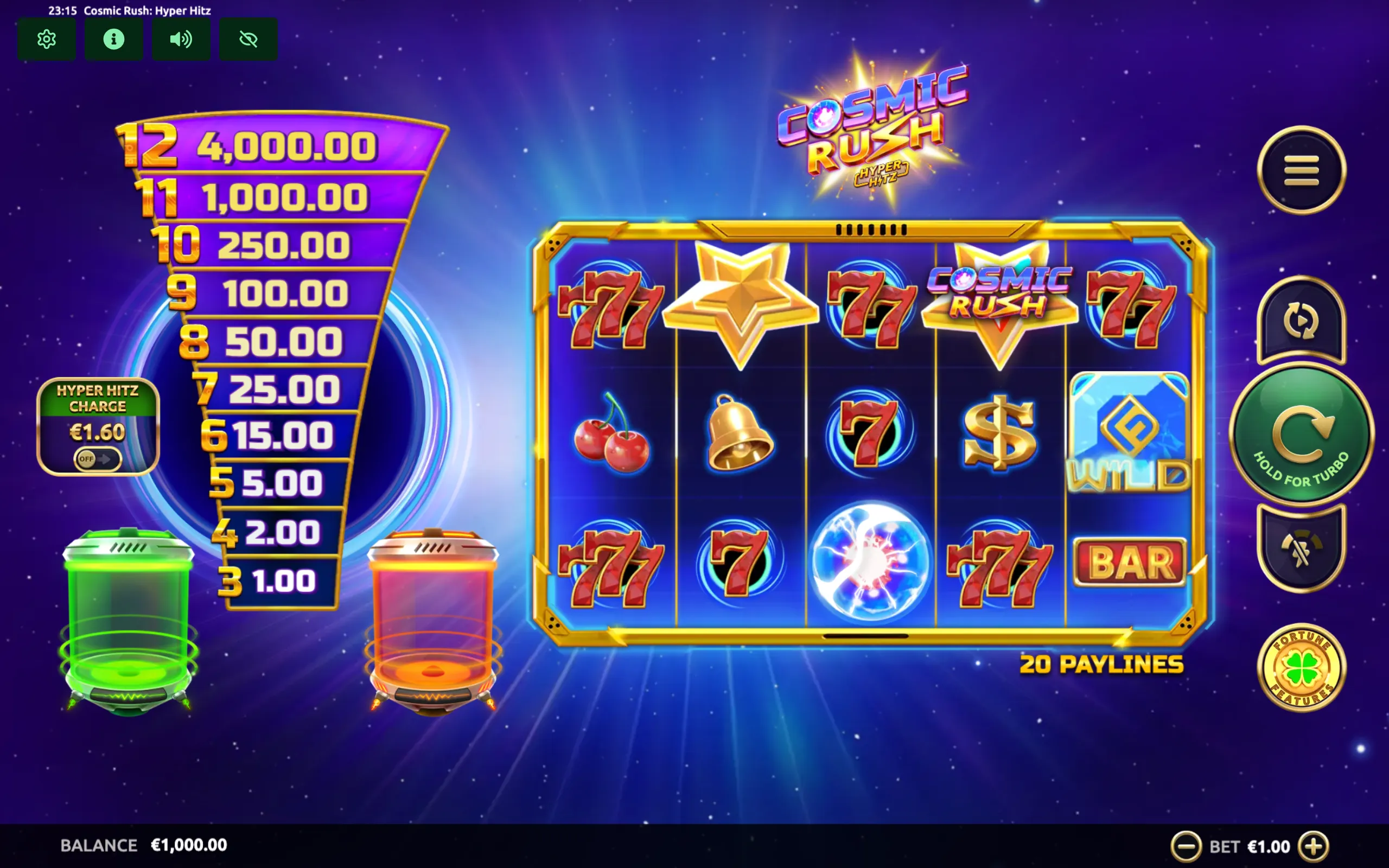 Cosmic Rush Hyper Hitz slot gameplay screenshot 1