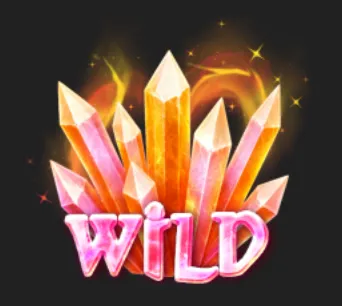 Glowing pink and orange crystal shards rise behind a sparkling WILD emblem against a dark mystical backdrop.