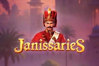 The central character in red Ottoman military attire appears above the title “Janissaries” with a blurred palace and palm trees in the background.
