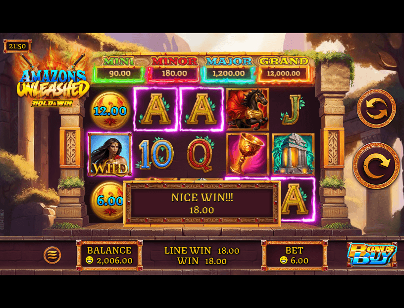 Line win with Wild and matching symbols in Amazons Unleashed slot.