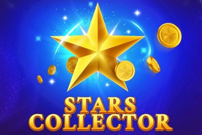 Large golden star surrounded by spinning gold coins above the Stars Collector slot logo.