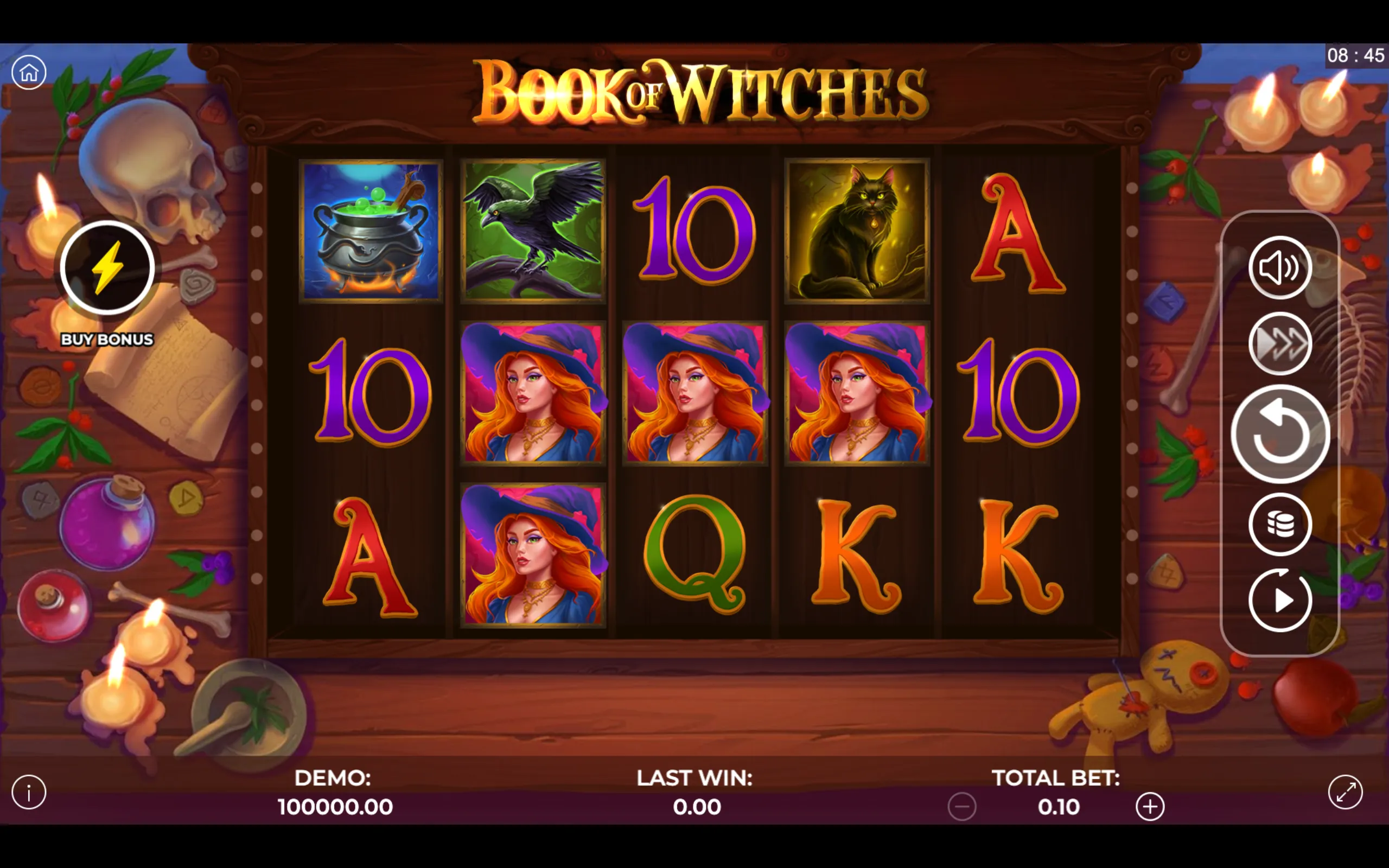 Book of Witches slot game board