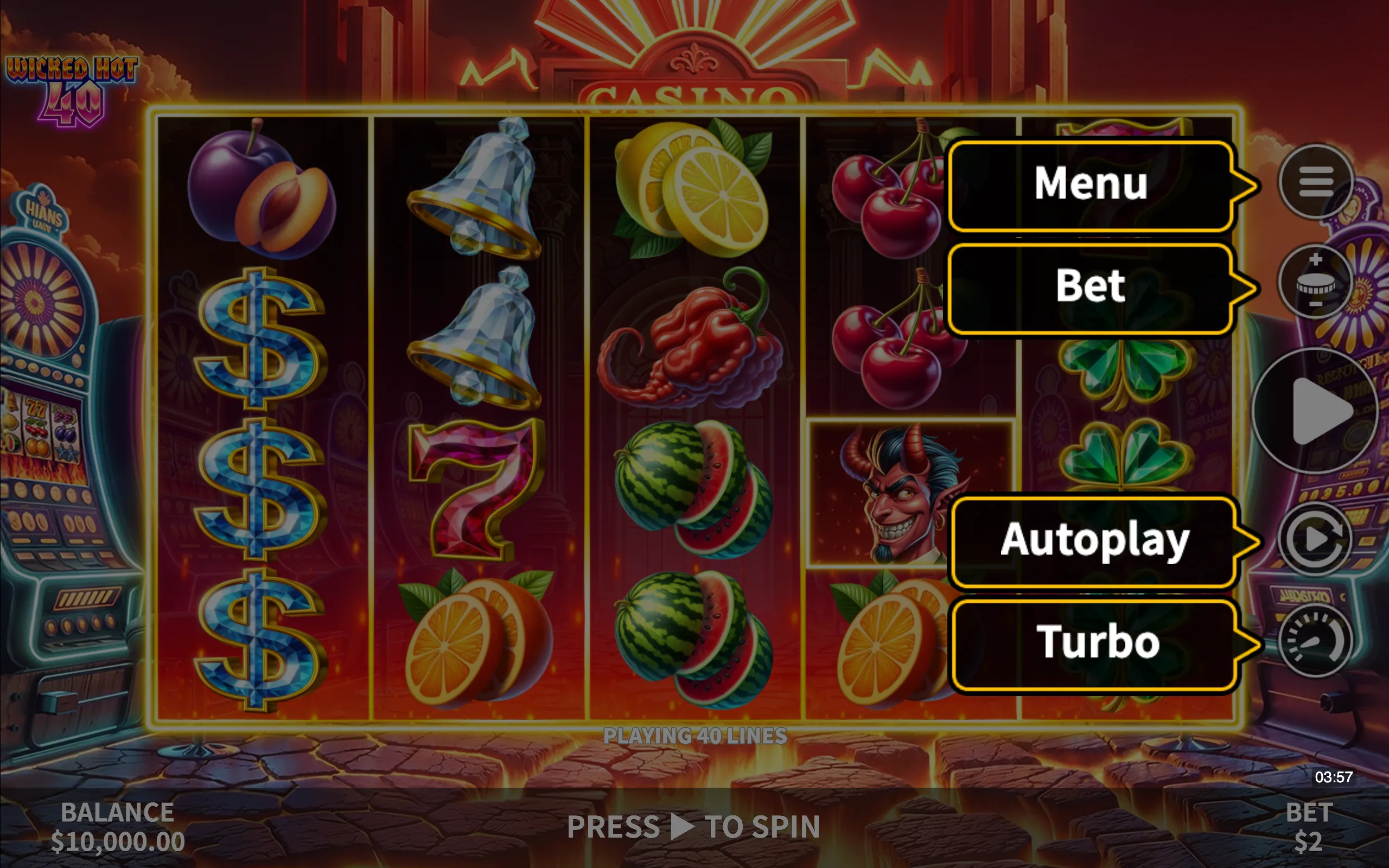 Wicked Hot 40 symbol payouts on the game board
