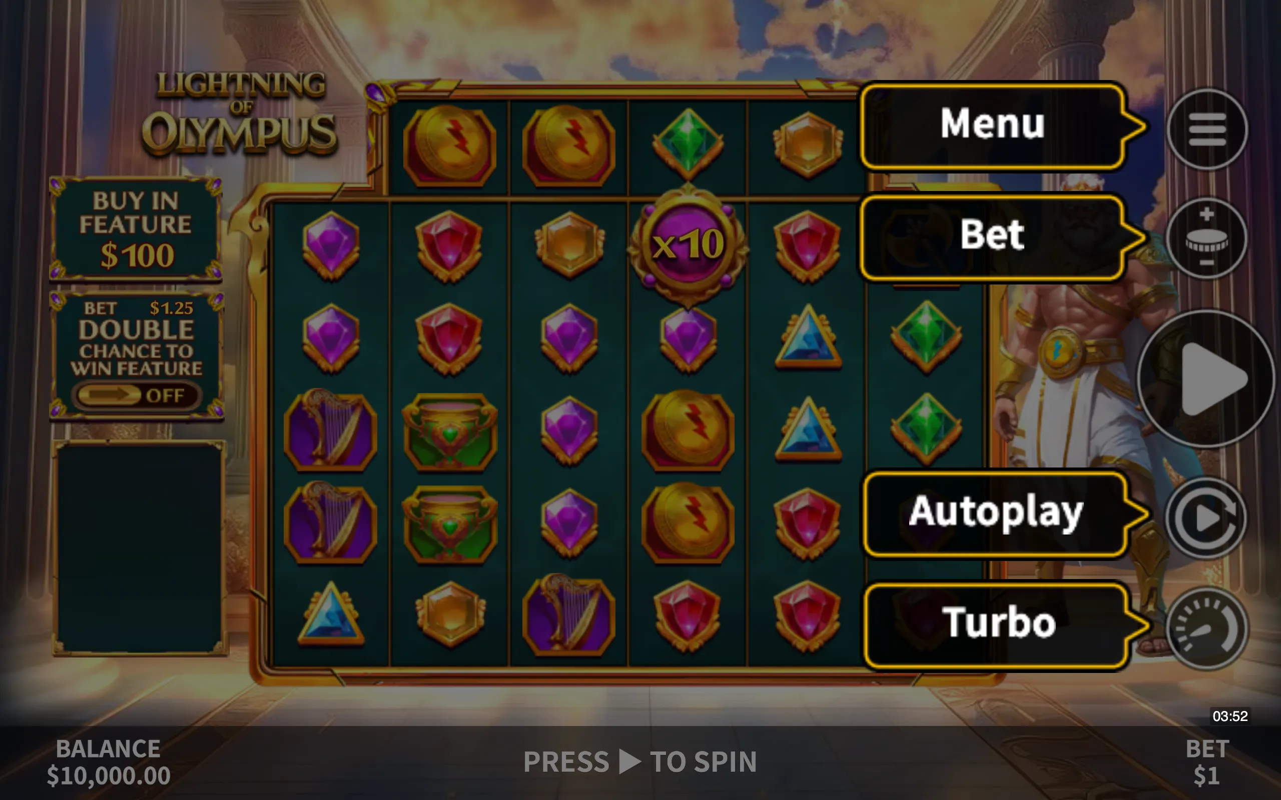 Lightning of Olympus symbol payouts on the game board