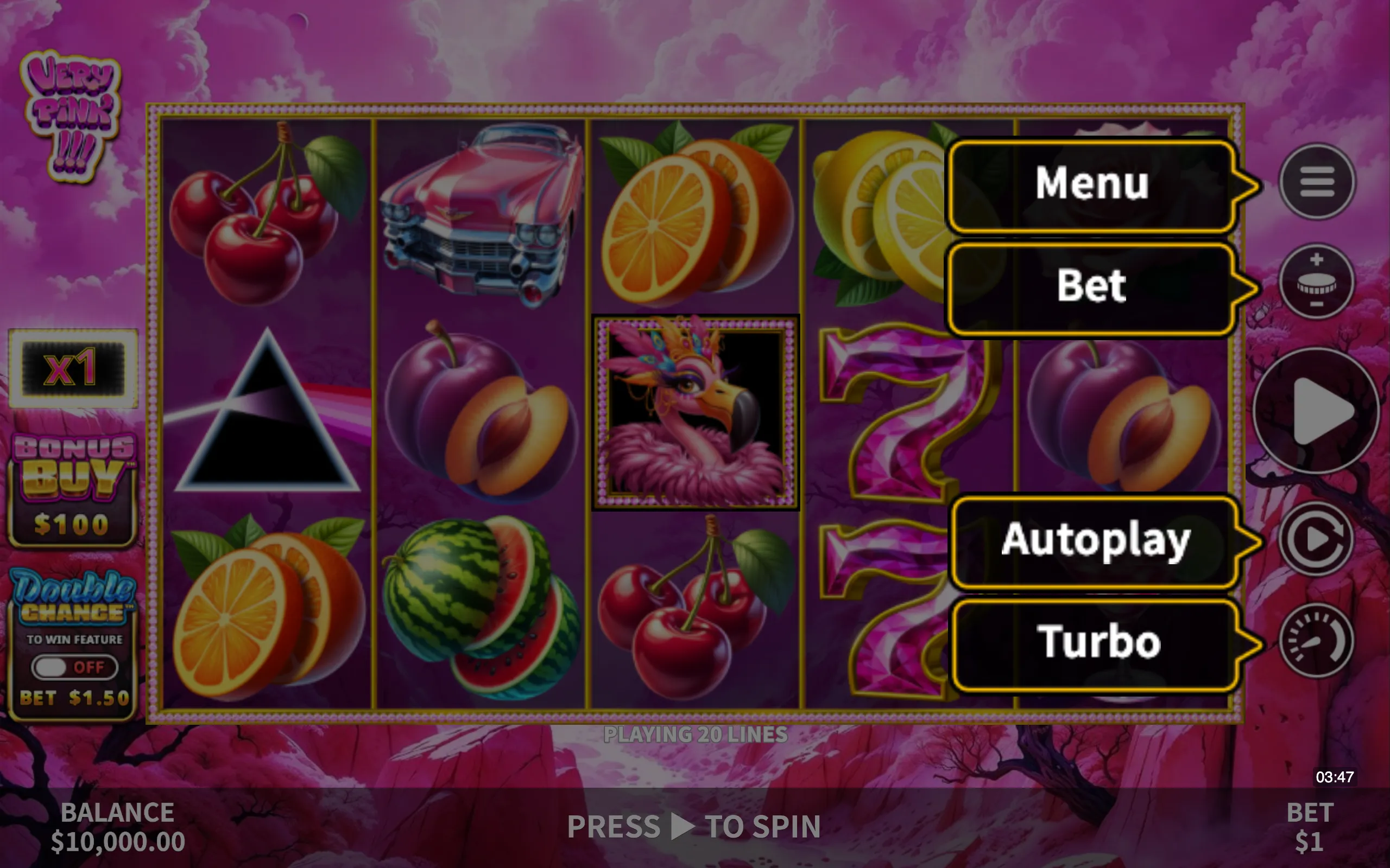 Very Pink symbol payouts on the game board