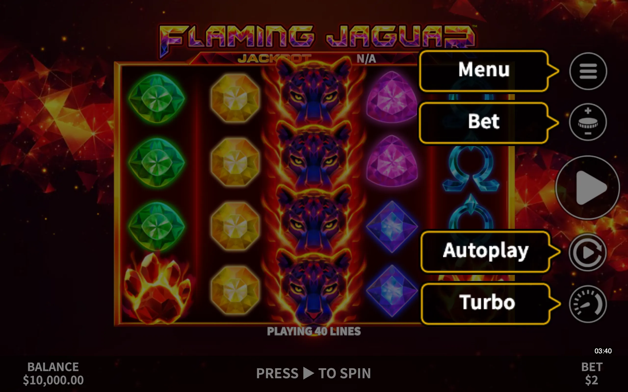 Flaming Jaguar symbol payouts on the game board