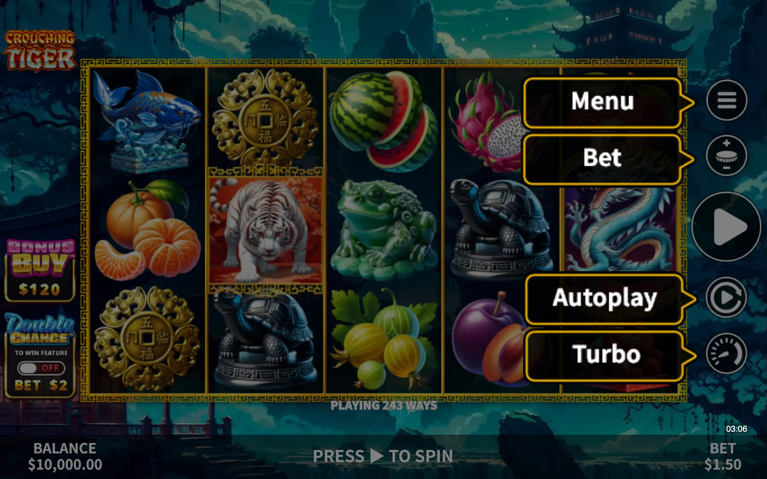 Crouching Tiger symbol payouts on the game board