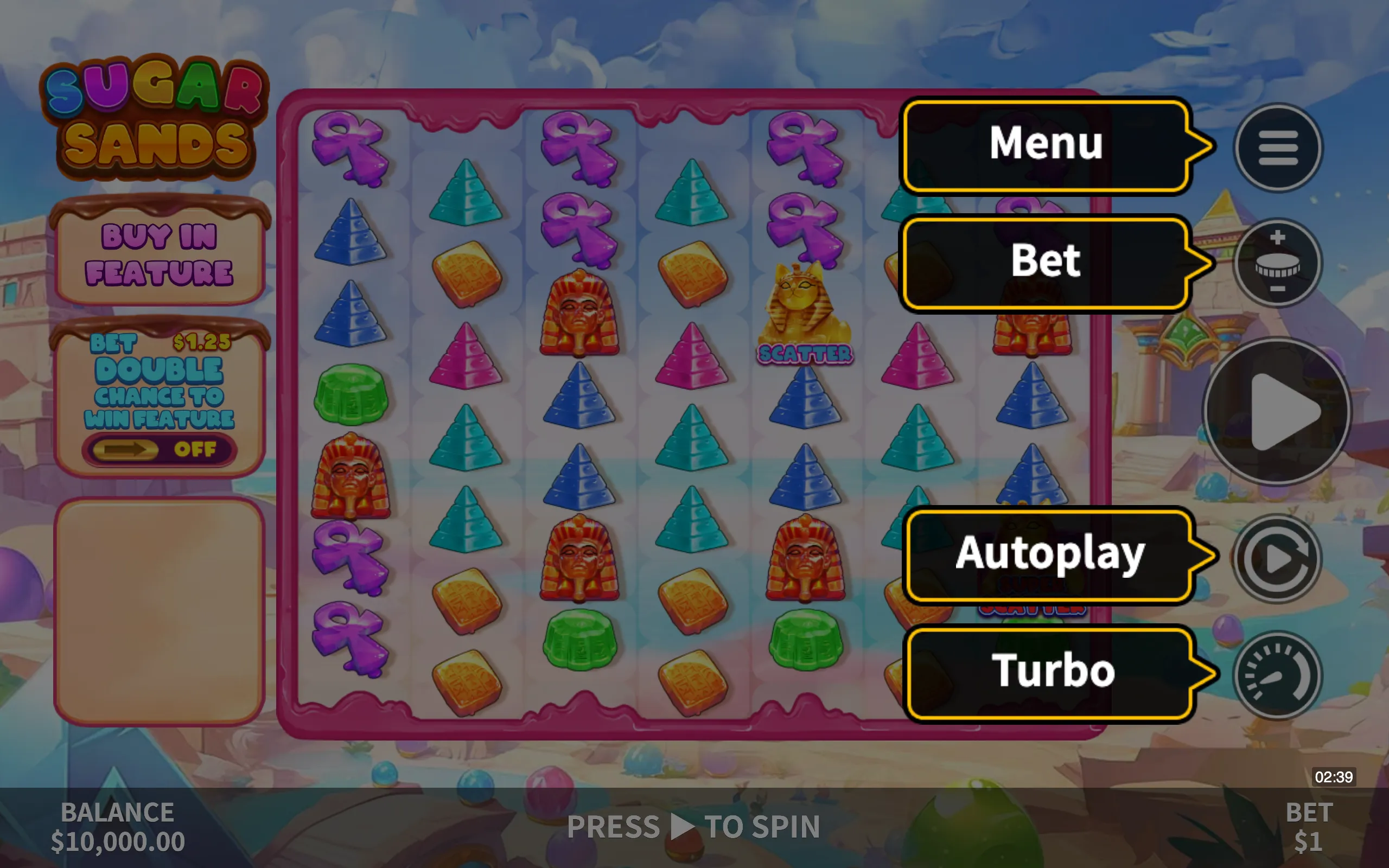 Sugar Sands symbol payouts on the game board