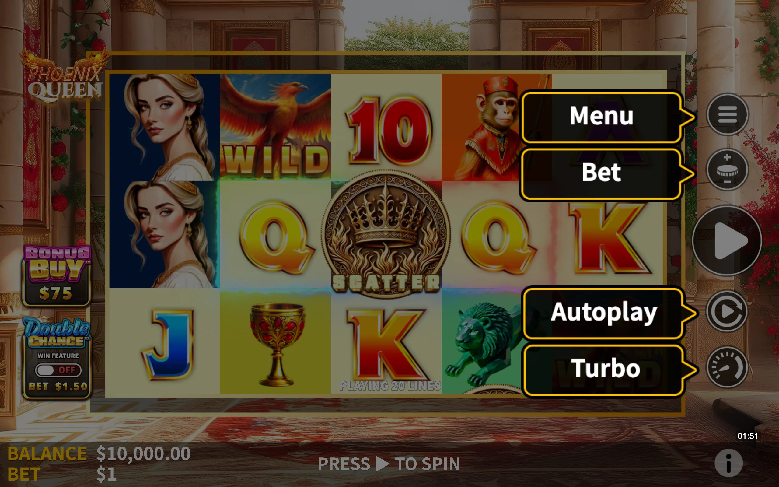 Phoenix Queen slot game board