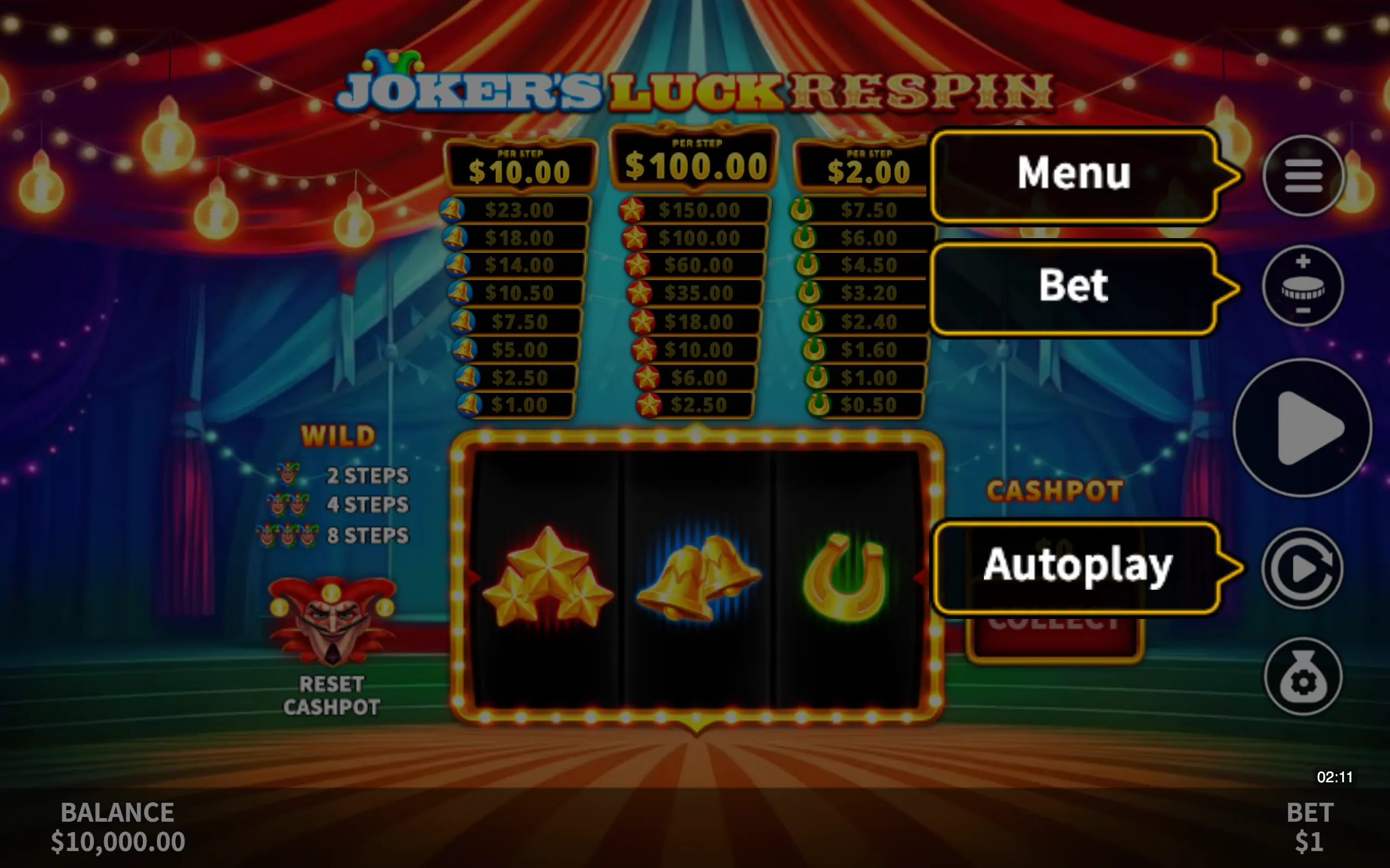 Joker's Luck Respin symbol payouts on the game board