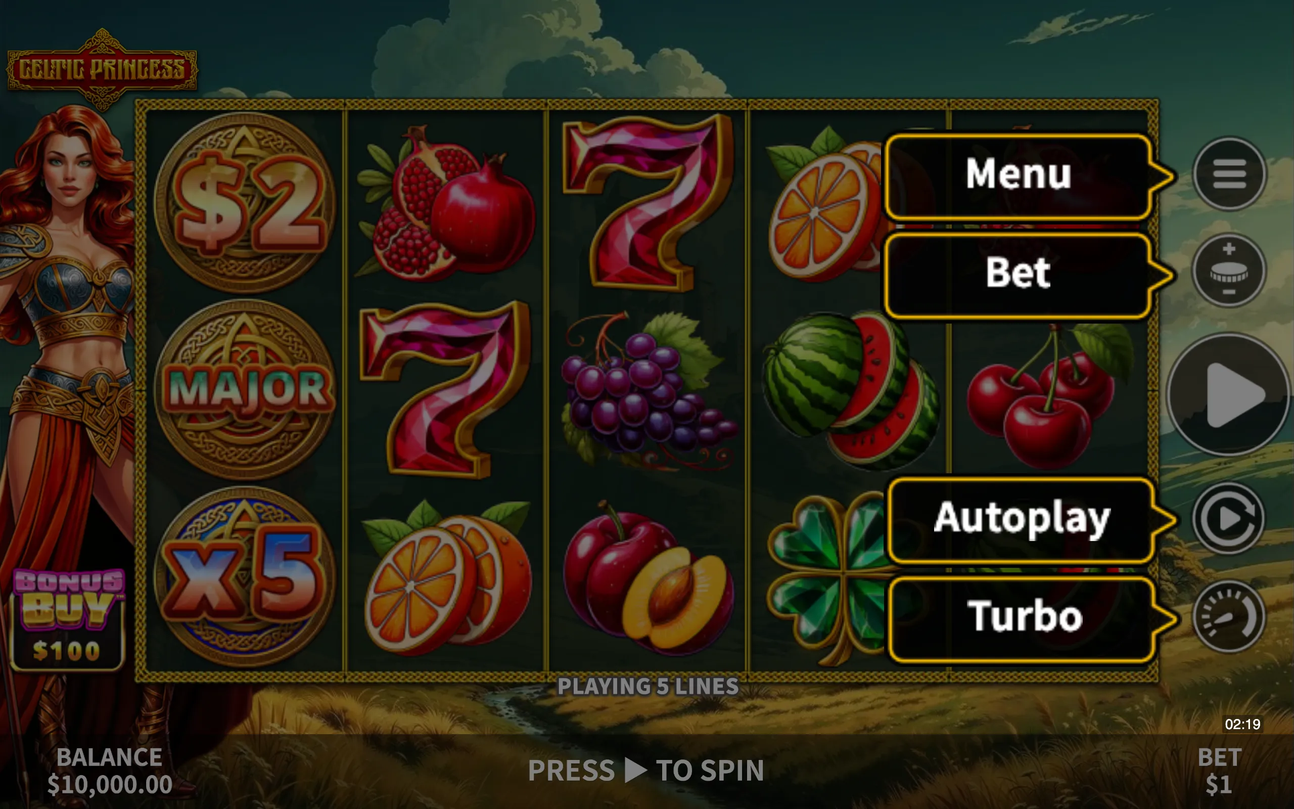 Celtic Princess symbol payouts on the game board