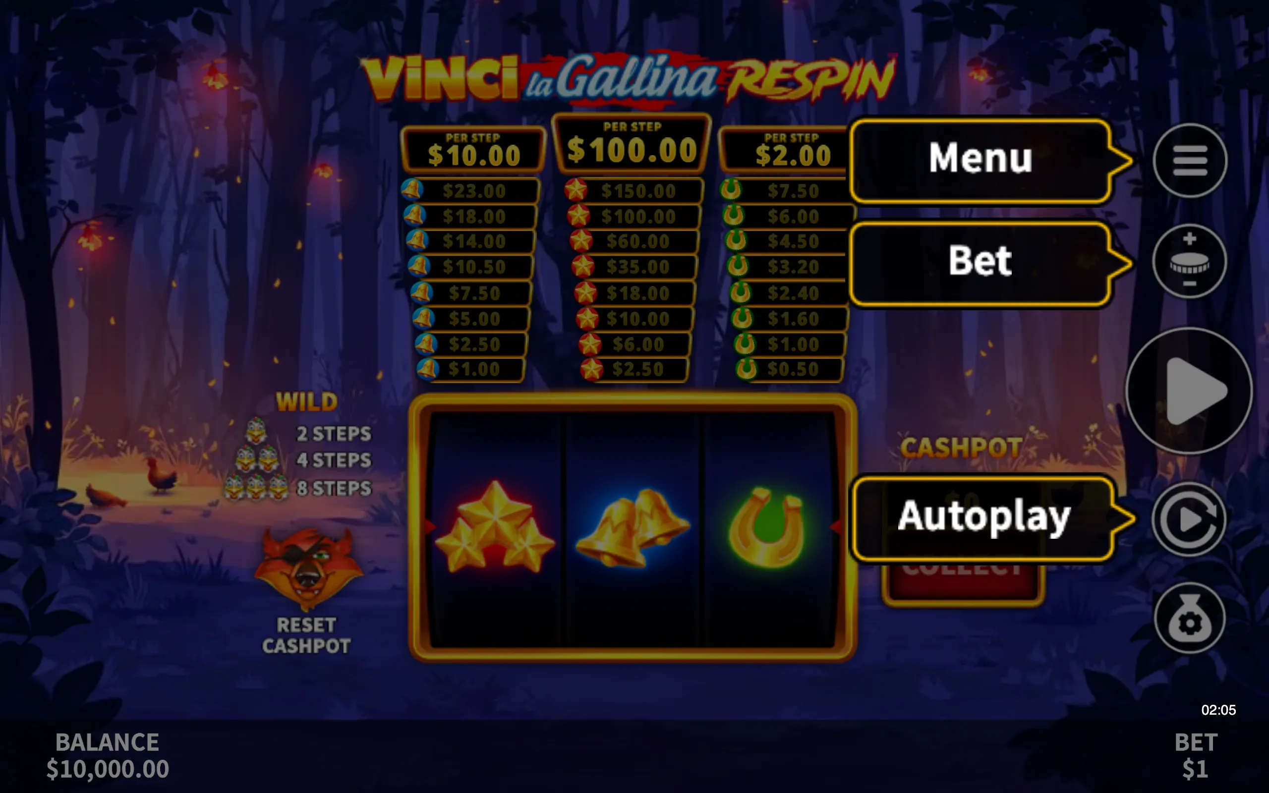 Vinci La Gallina Respin symbol payouts on the game board