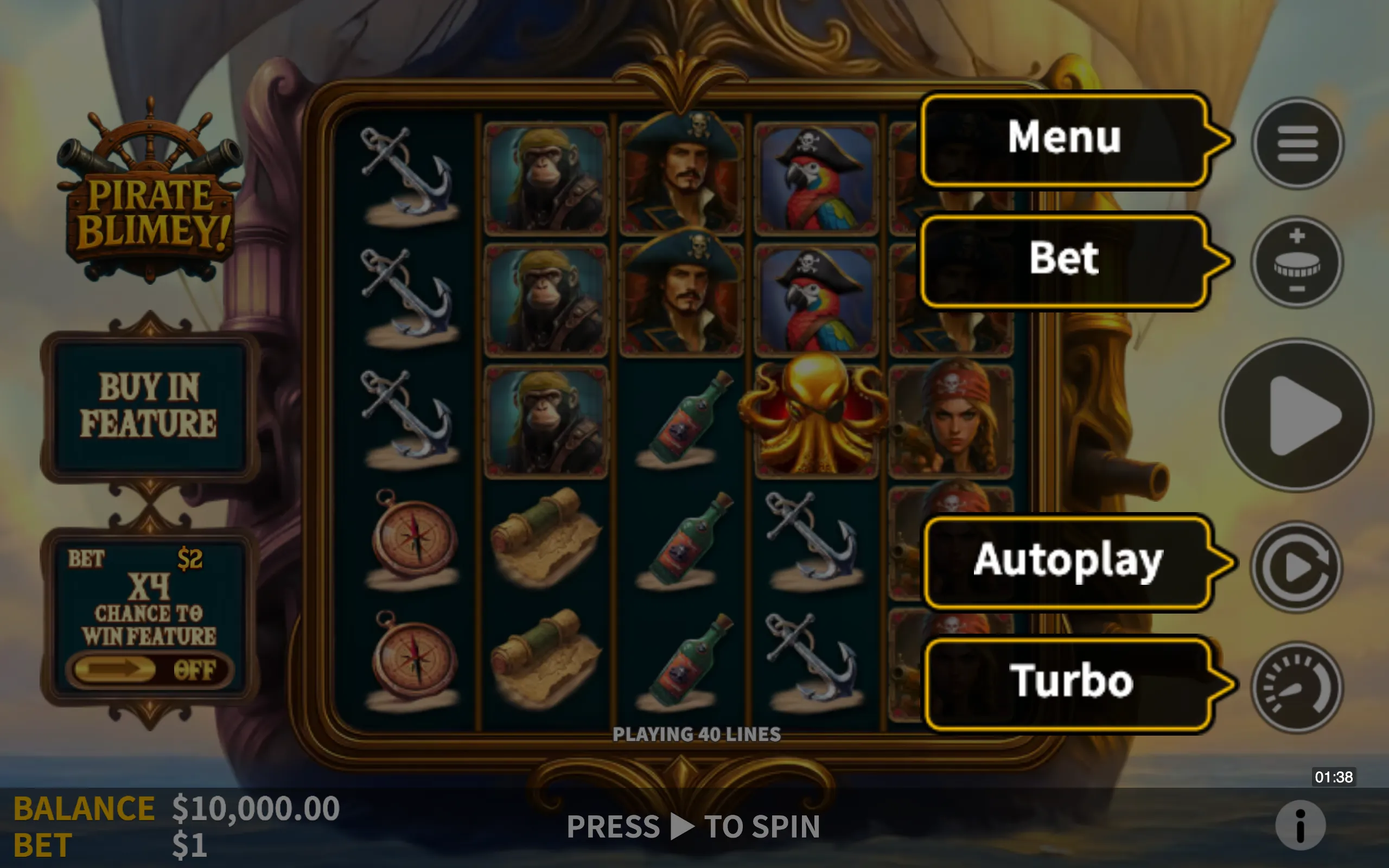 Pirate Blimey symbol payouts on the game board