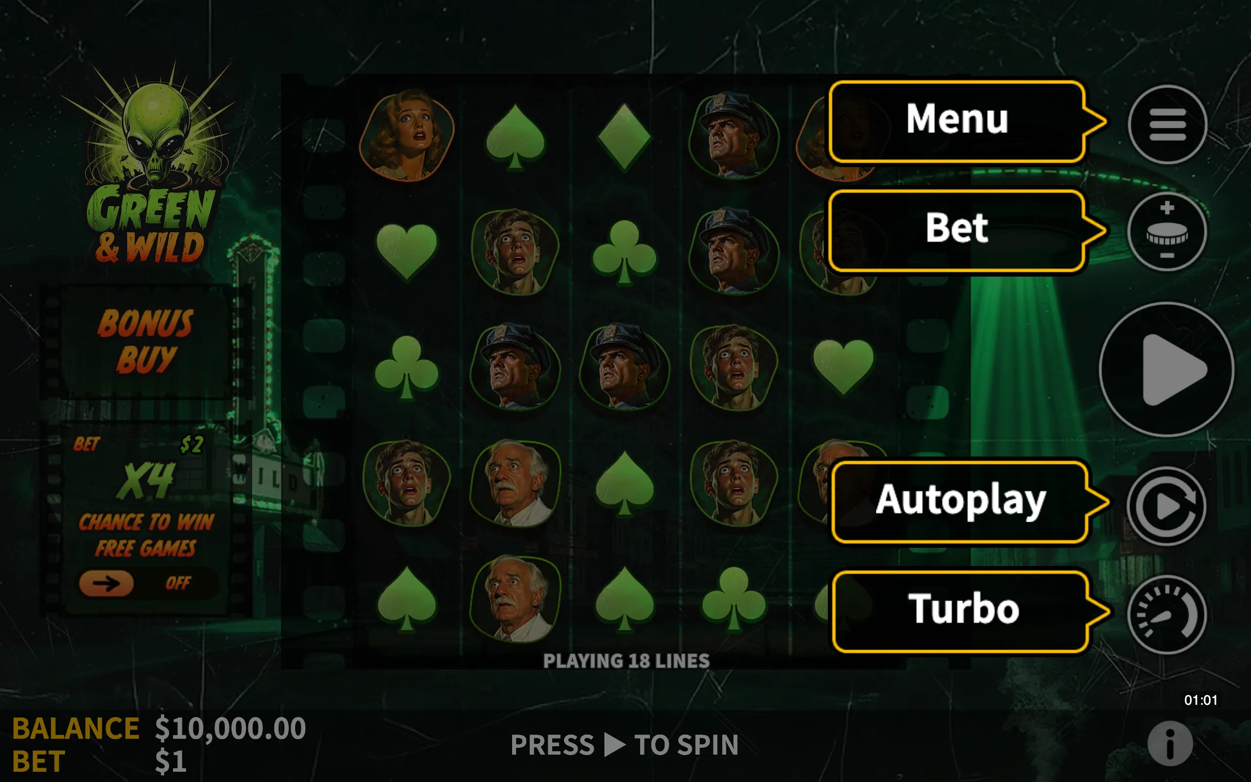 Green & Wild symbol payouts on the game board