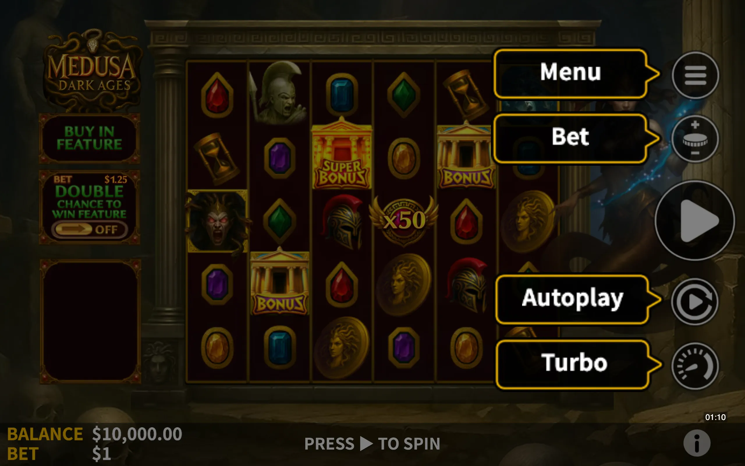 Medusa Dark Ages symbol payouts on the game board