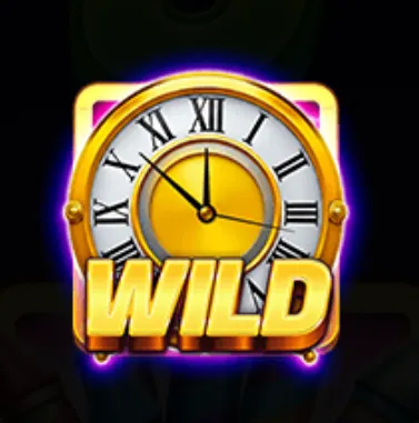 Golden clock with Roman numerals and 'WILD' text symbolizing a key wild feature in the New Year's Eve Fortune 2 slot game