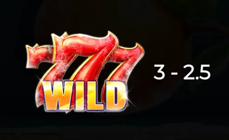 Red triple sevens wild symbol with a payout value of 2.5 on a dark background