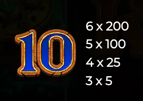 The '10' symbol from Book of Irish Treasures 2 slot game with its corresponding payout values for 3 to 6 matches.