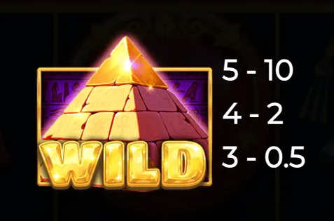 Golden pyramid wild symbol with glowing effects and payout values displayed on a dark background